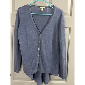 Eileen Fisher Organic Linen Button Front Cardigan In Navy Blue Sz S/P